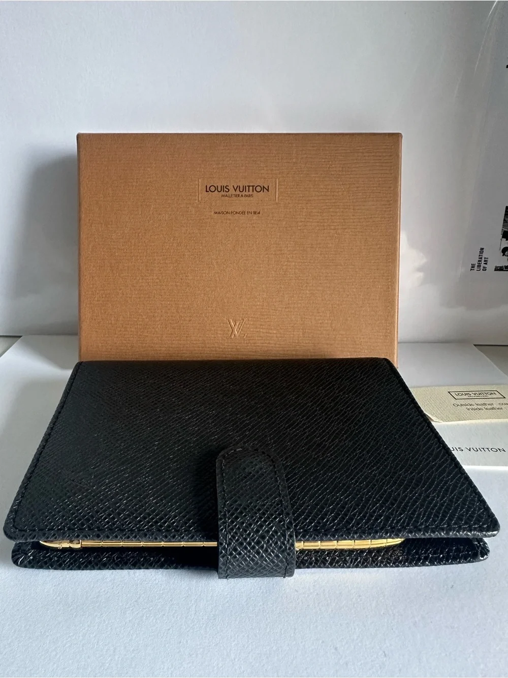 Louis Vuitton Taiga PM Agenda Cover Pen Ruler Box Full Set Black